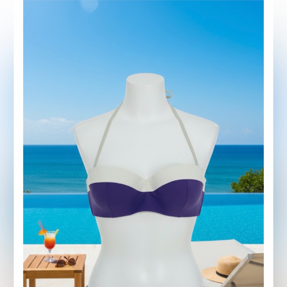 Tory Burch Purple & White Bikini Swimsuit Top
